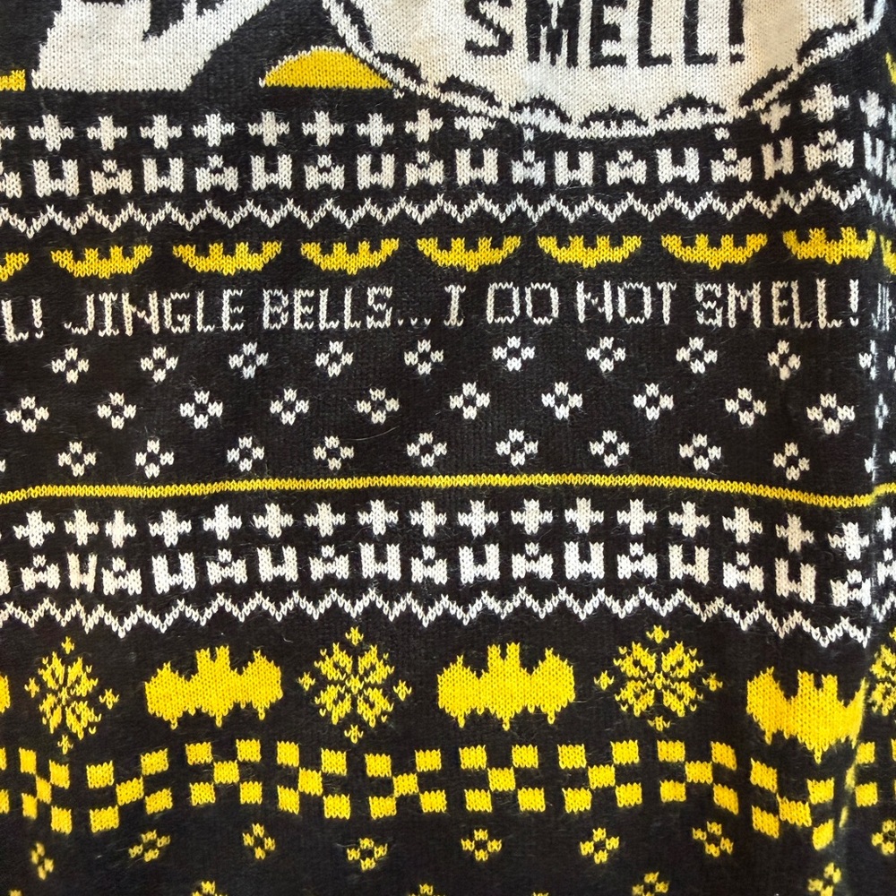 Festive Black and Yellow Batman Men's Crewneck Sweater - Picture 6 of 7